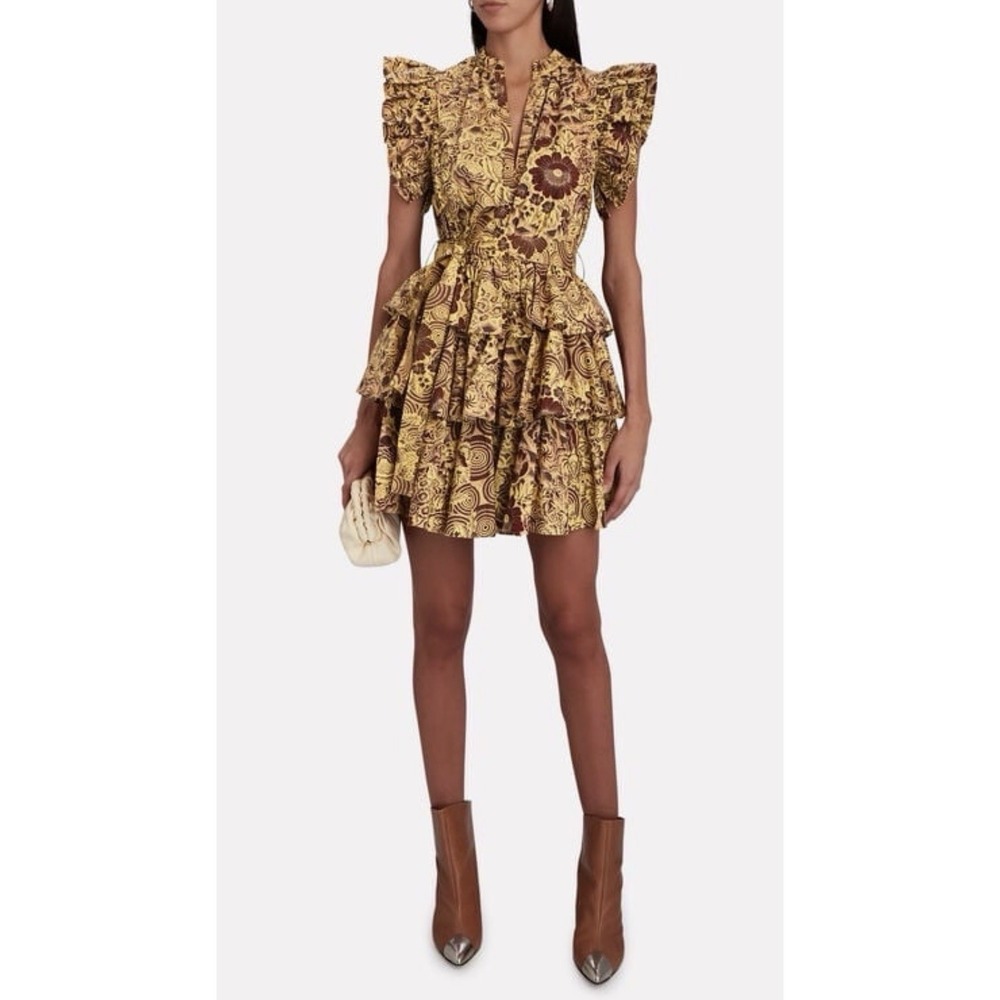 NWT Ulla Johnson Honoria Ruffle Amber Floral Mini Tiered Poplin Dress Size 0